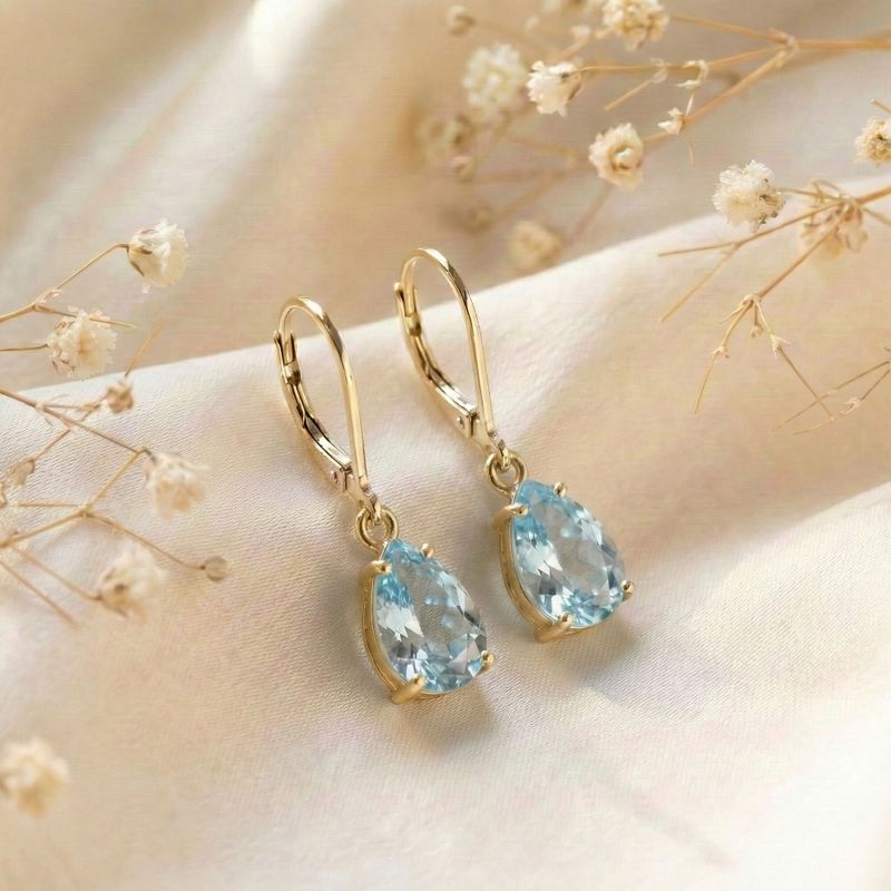 עגילי ציפוי זהב לברבק טיפה טופז מלאכותי