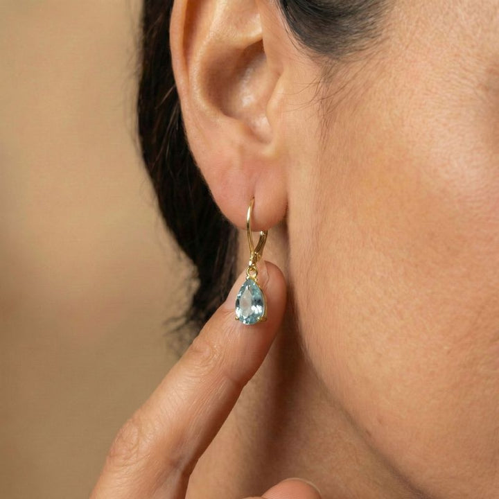 עגילי ציפוי זהב לברבק טיפה אקווה מרין מלאכותי