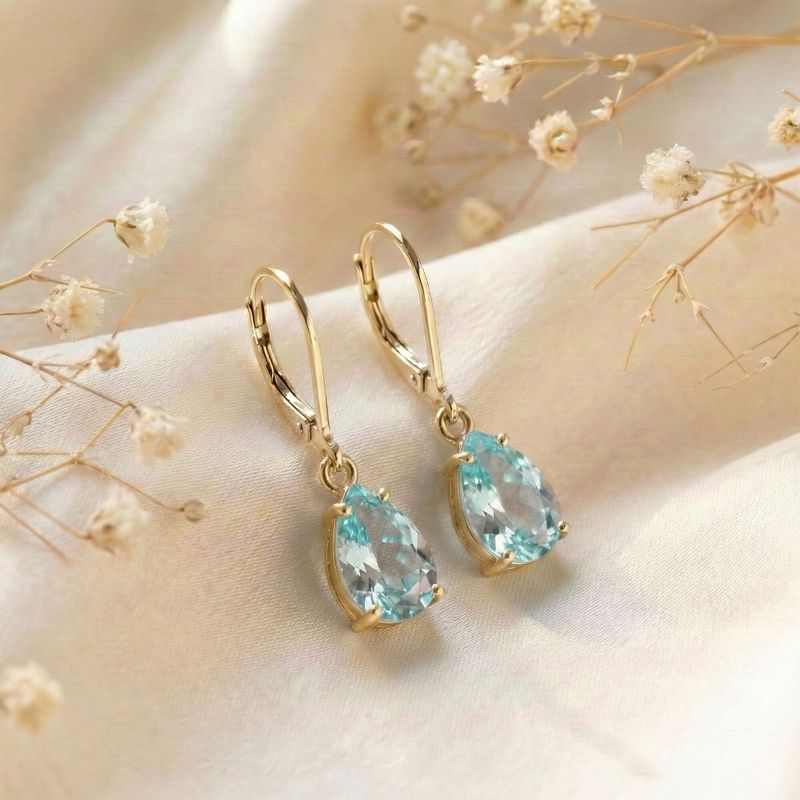 עגילי ציפוי זהב לברבק טיפה אקווה מרין מלאכותי