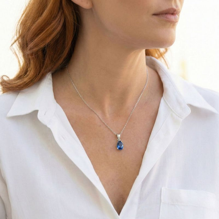 תליון טיפה קלאסי כסף ספיר מלאכותי