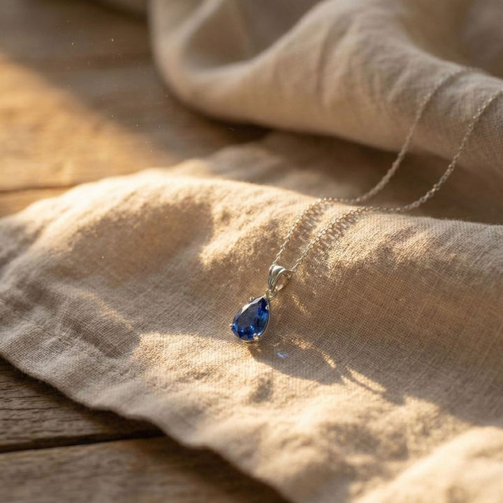 תליון טיפה קלאסי כסף ספיר מלאכותי