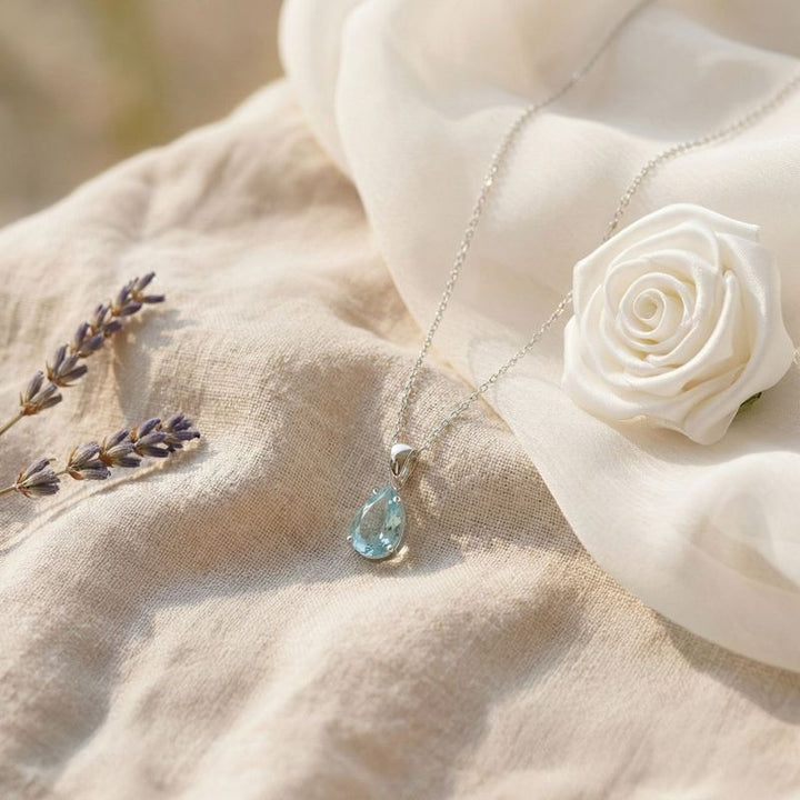 תליון טיפה קלאסי כסף אקווה-מרין מלאכותי