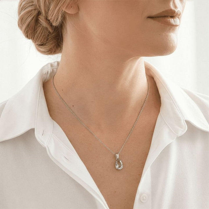 תליון טיפה קלאסי כסף אקווה-מרין מלאכותי