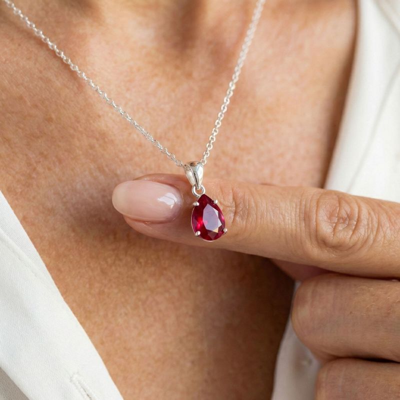 תליון טיפה קלאסי כסף רובי מלאכותי