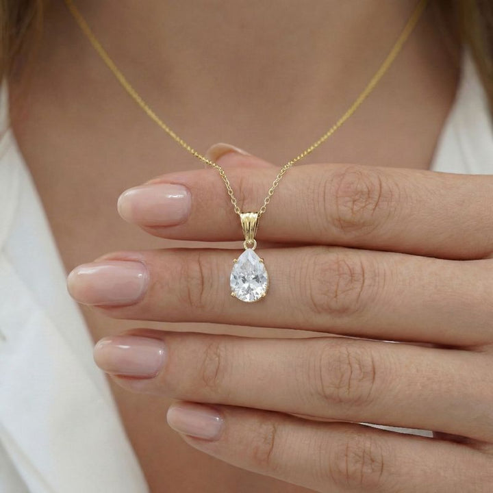 תליון טיפה קלאסי ציפוי זהב זרקון