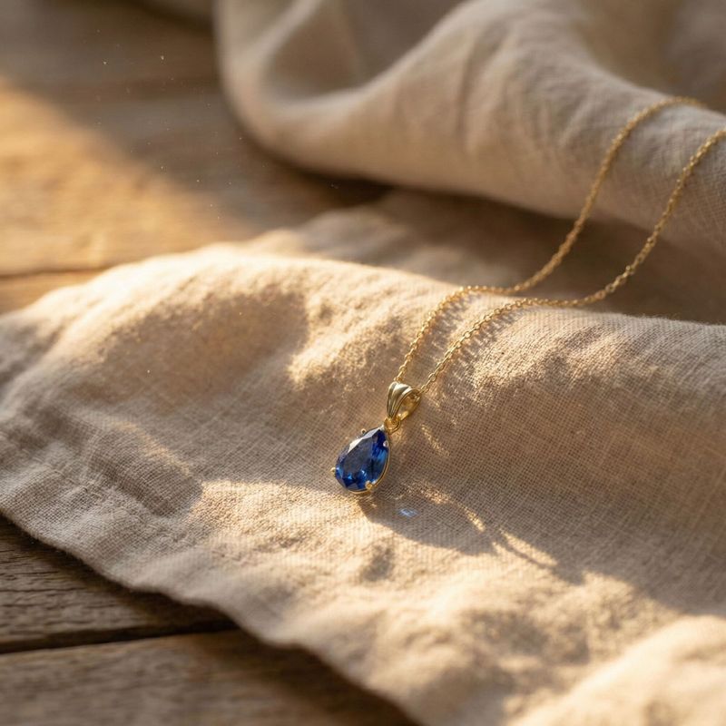 Классический позолоченный кулон-подвеска с искусственным сапфиром.