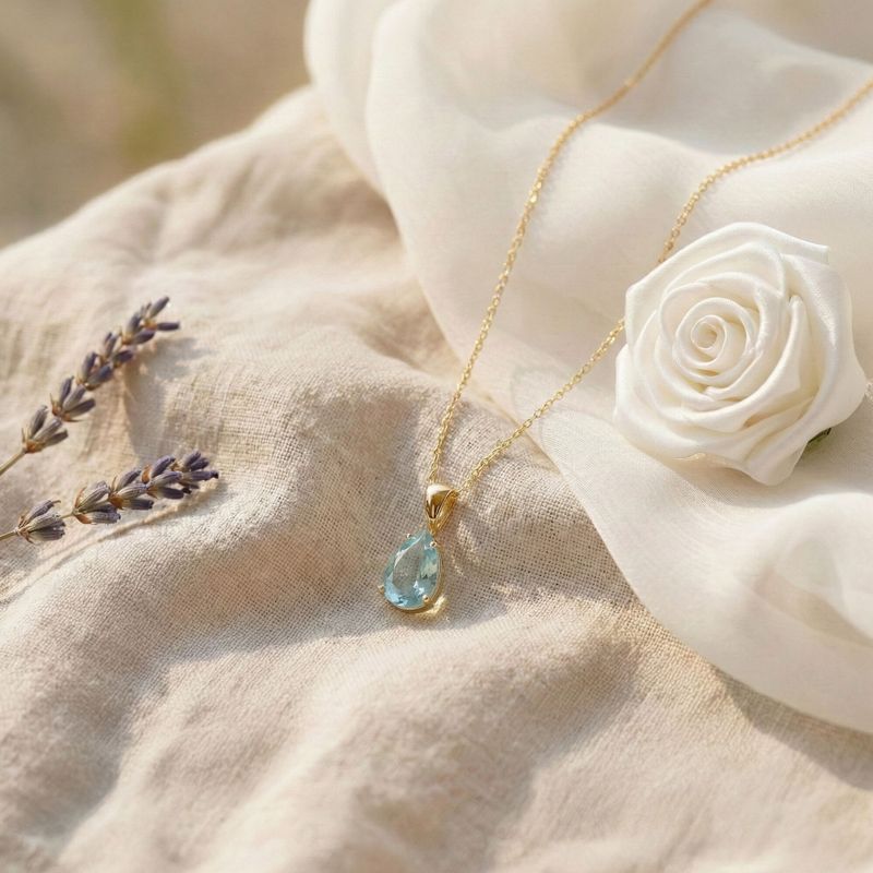 תליון טיפה קלאסי ציפוי זהב אקווה-מרין מלאכותי