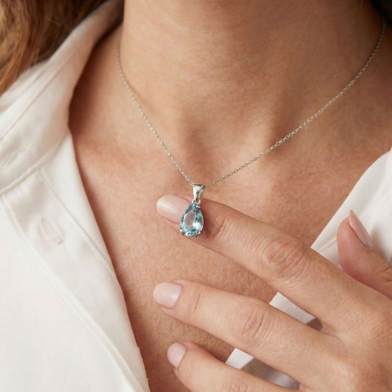 תליון טיפה זהב לבן 14 קראט טופז