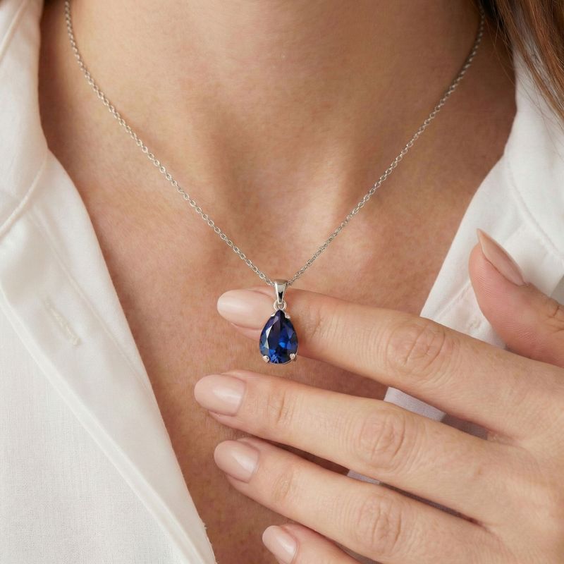 תליון טיפה זהב לבן 14 קראט ספיר מלאכותי