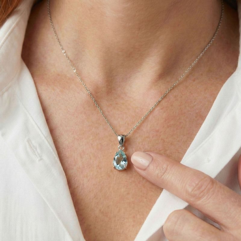 תליון טיפה זהב לבן 14 קראט אקווה מרין מלאכותי