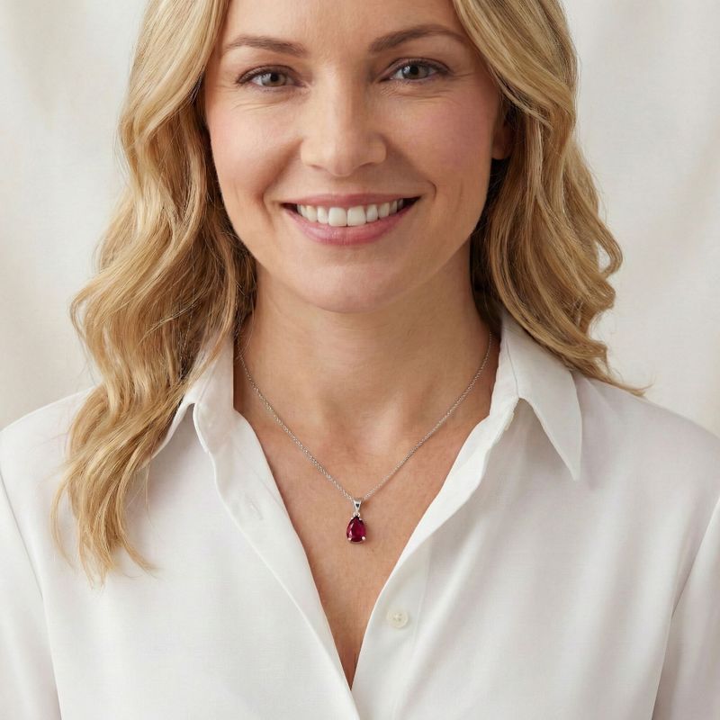 תליון טיפה זהב לבן 14 קראט רובי מלאכותי