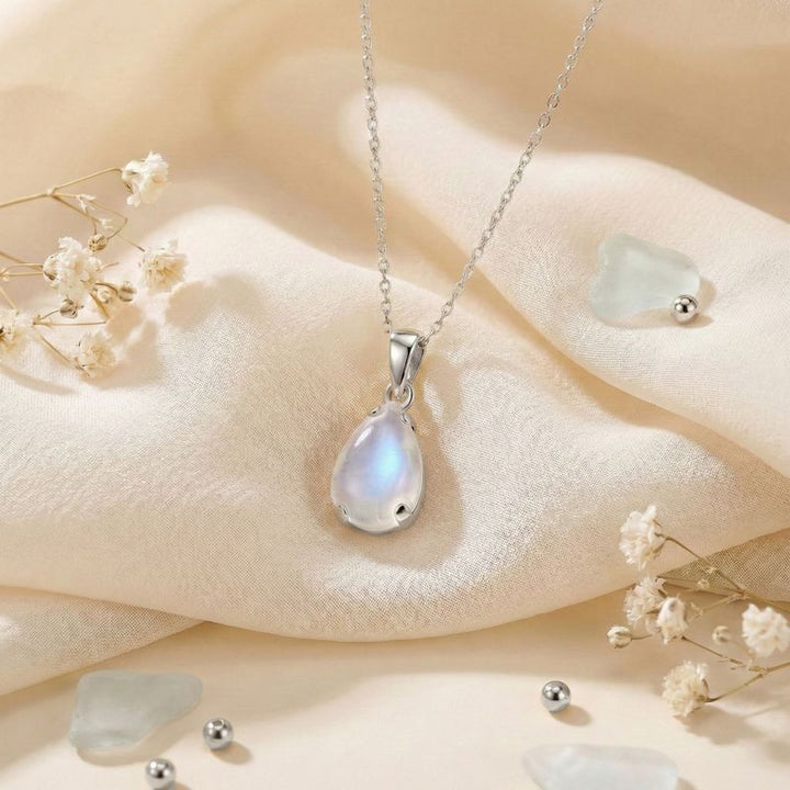 תליון טיפה זהב לבן 14 קראט מונסטון