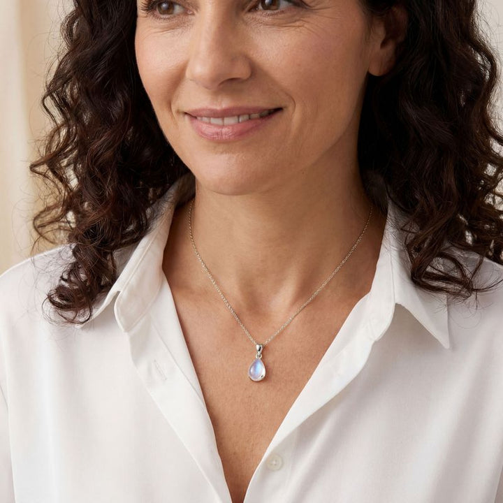 תליון טיפה זהב לבן 14 קראט מונסטון