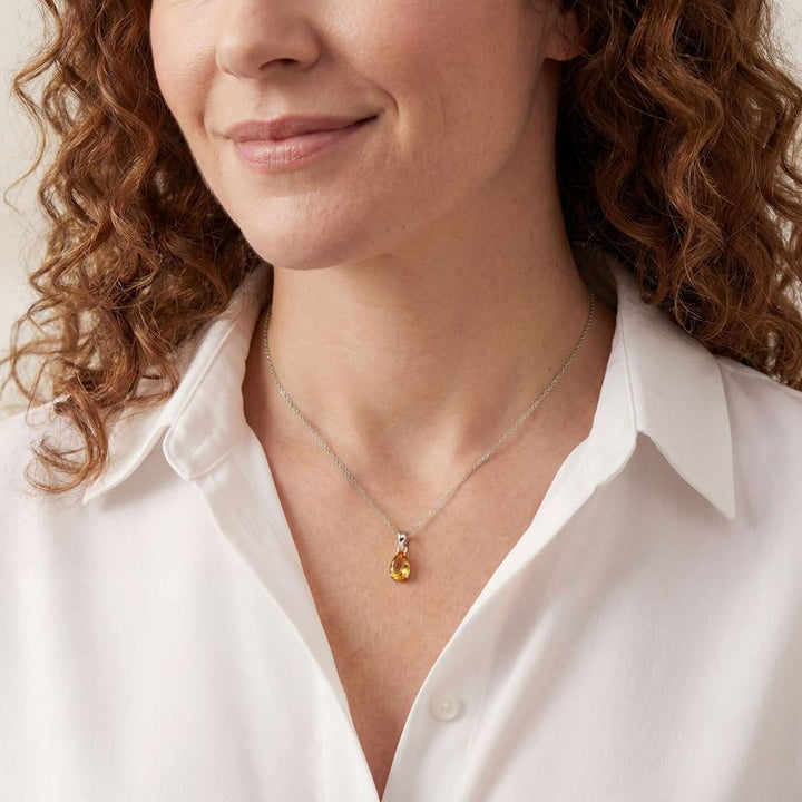 תליון טיפה זהב לבן 14 קראט סיטרין