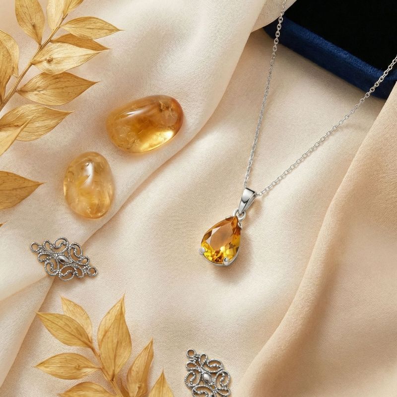 תליון טיפה זהב לבן 14 קראט סיטרין