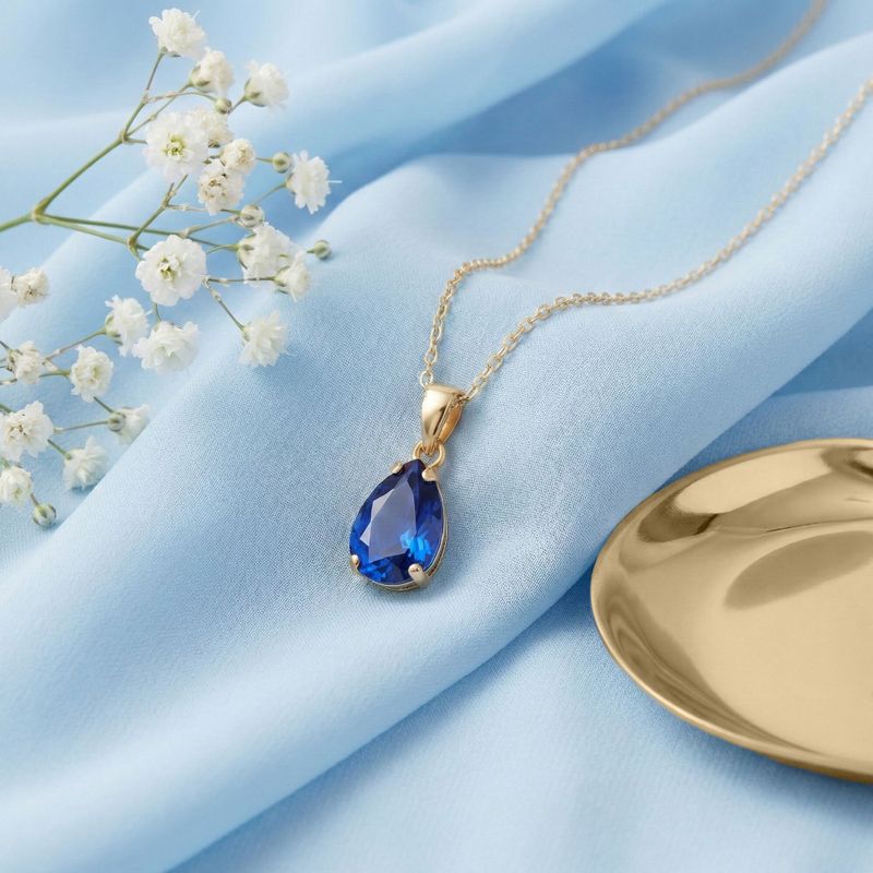 תליון טיפה זהב 14 קראט ספיר מלאכותי