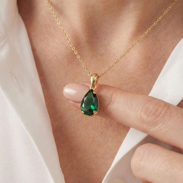 תליון טיפה זהב 14 קראט אמרלד מלאכותי