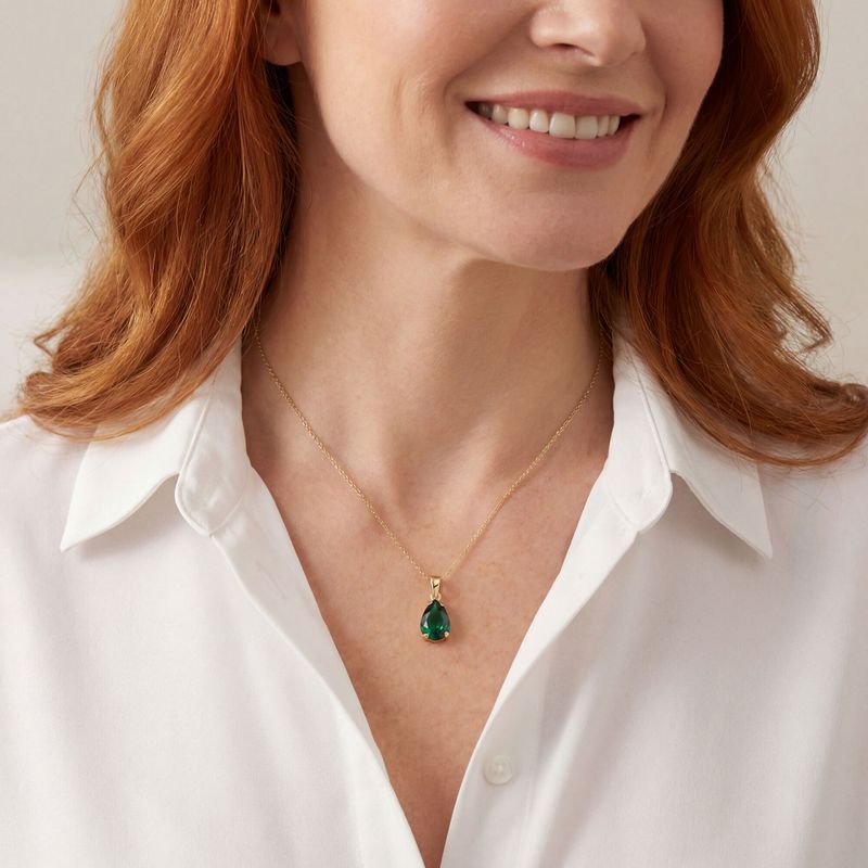 תליון טיפה זהב 14 קראט אמרלד מלאכותי