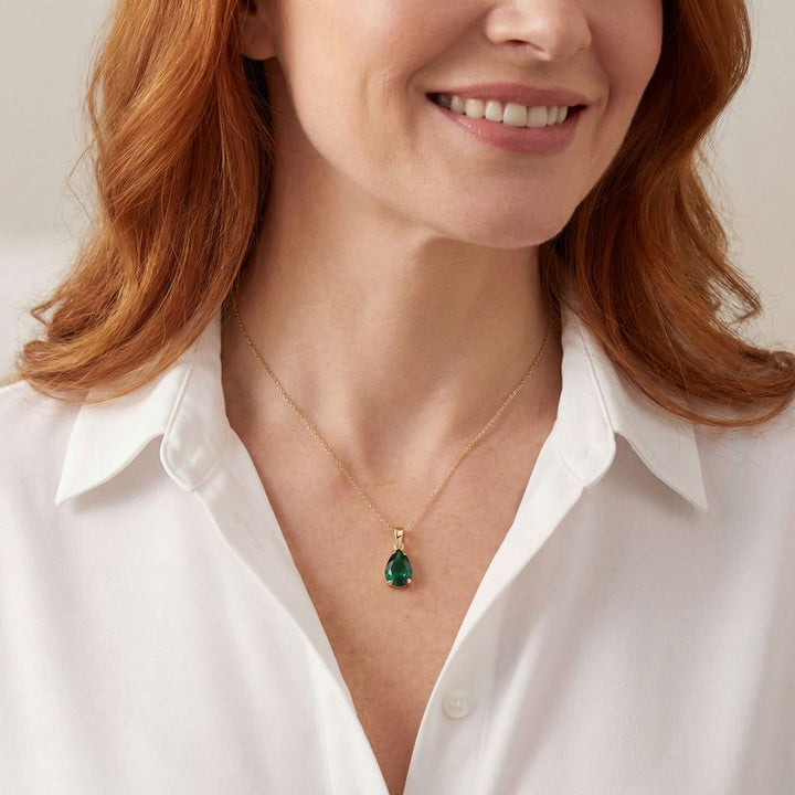 תליון טיפה זהב 14 קראט אמרלד מלאכותי