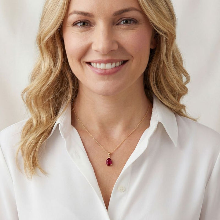 תליון טיפה זהב 14 קראט רובי מלאכותי