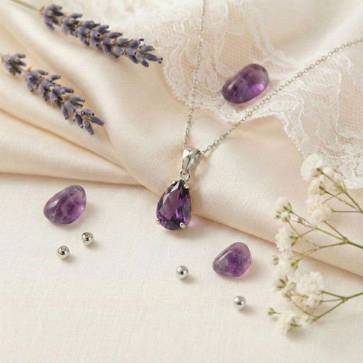 תליון טיפה זהב לבן 14 קראט אמטיס