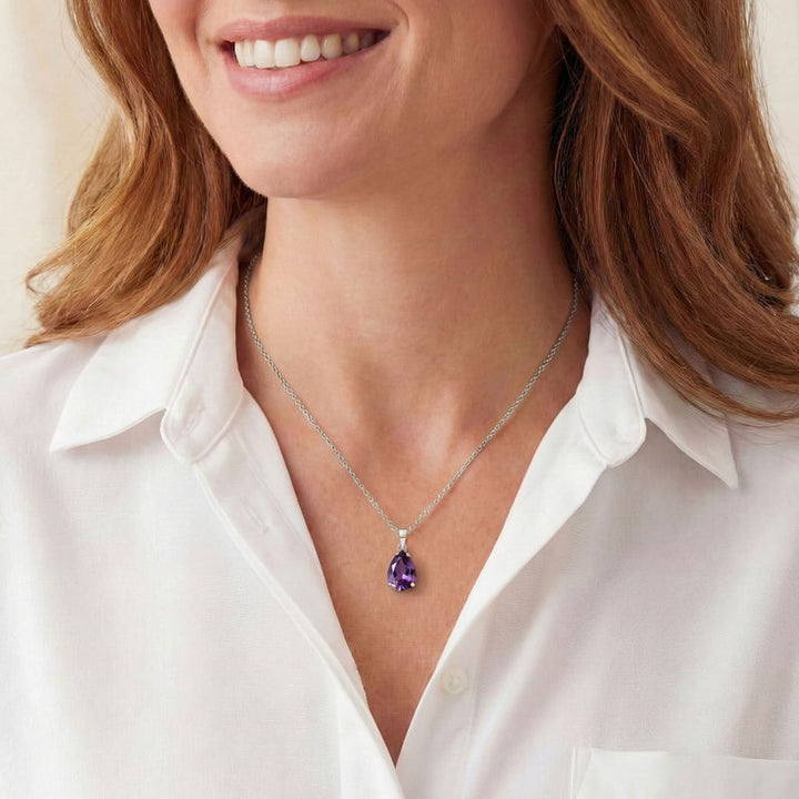 תליון טיפה זהב לבן 14 קראט אמטיס