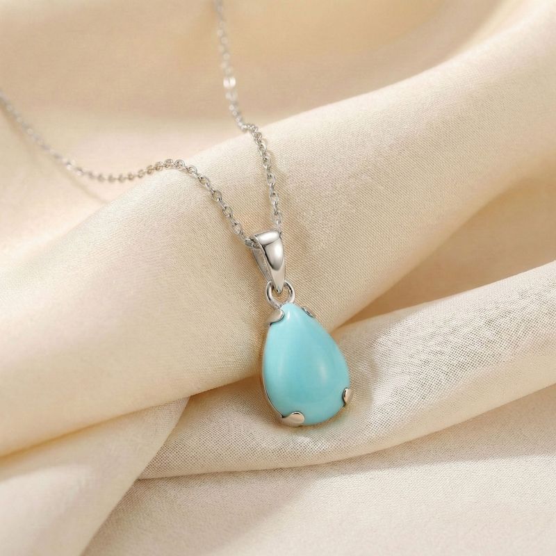 תליון טיפה זהב לבן 14 קראט טורקיז מלאכותי