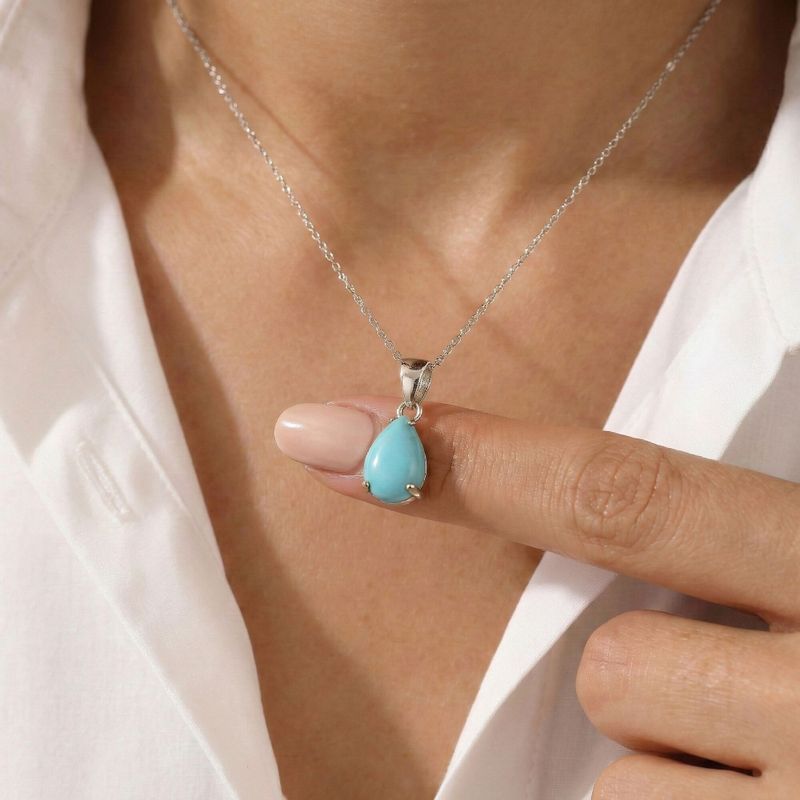 תליון טיפה זהב לבן 14 קראט טורקיז מלאכותי