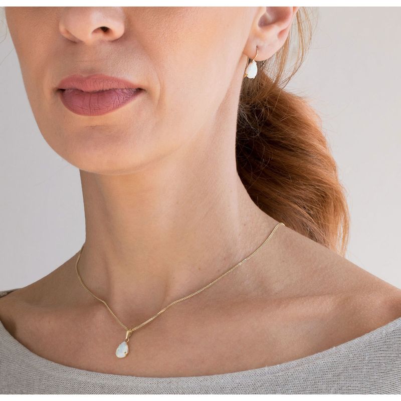 תליון טיפה זהב 14 קראט אופל לבן