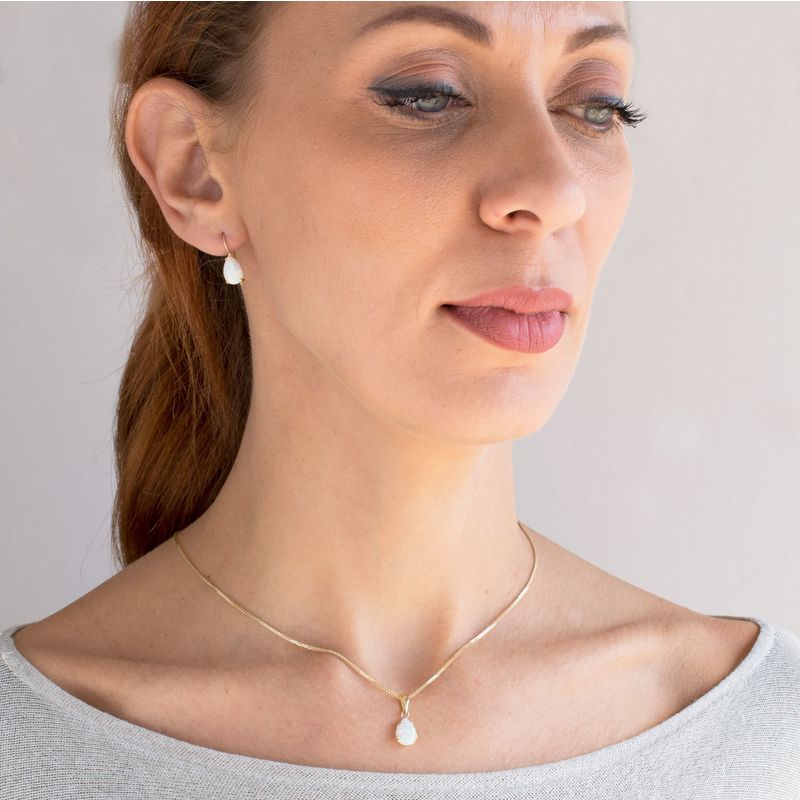 תליון טיפה זהב 14 קראט אופל לבן