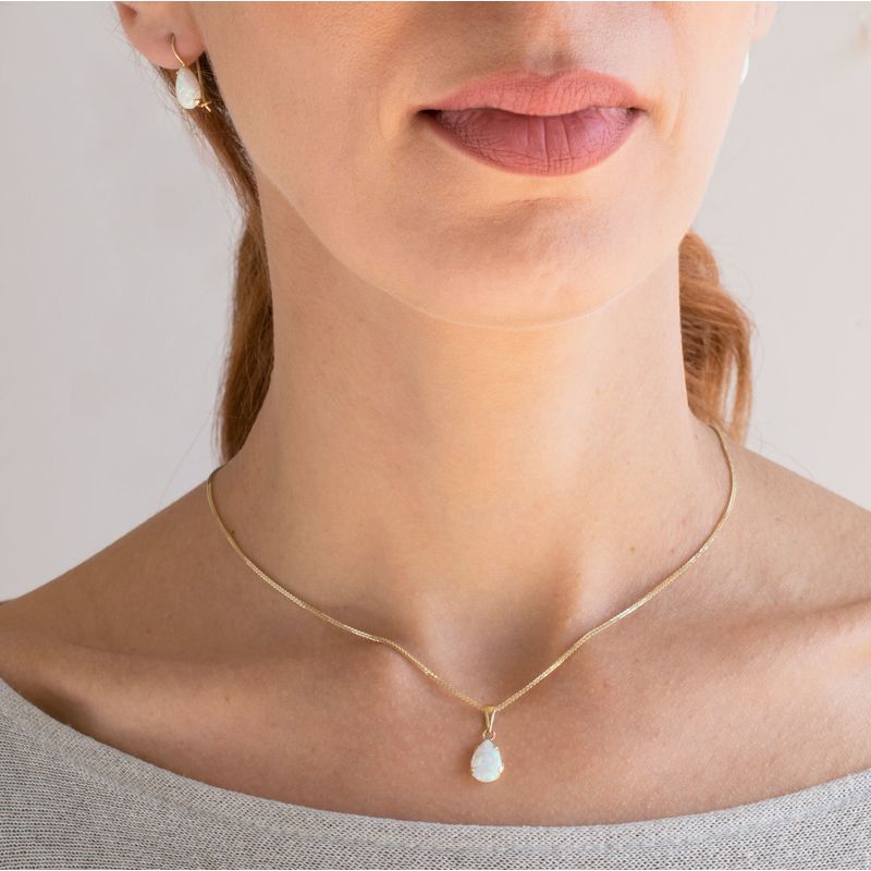 תליון טיפה זהב 14 קראט אופל לבן