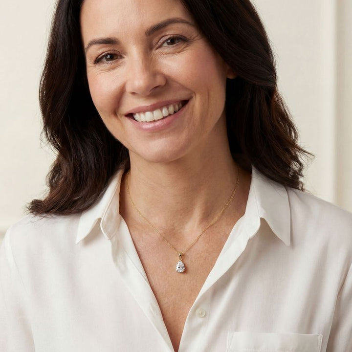 תליון טיפה זהב 14 קראט זרקון לבן