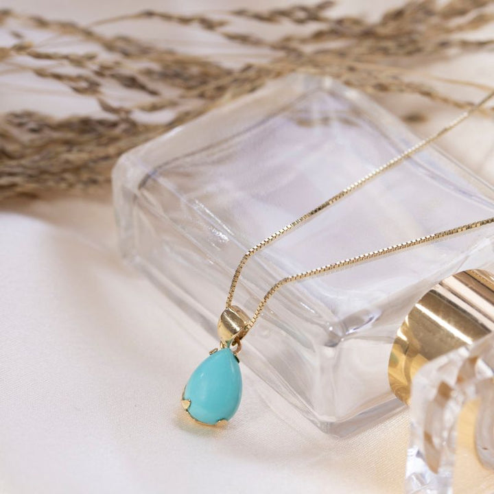 תליון טיפה זהב 14 קראט טורקיז מלאכותי