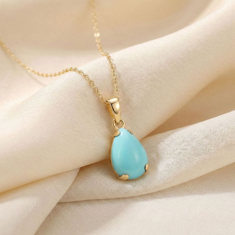 תליון טיפה זהב 14 קראט טורקיז מלאכותי