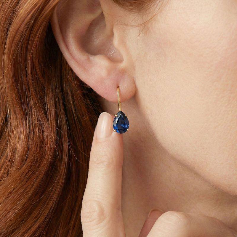 עגילי טיפה תלויים זהב 14 קראט ספיר מלאכותי