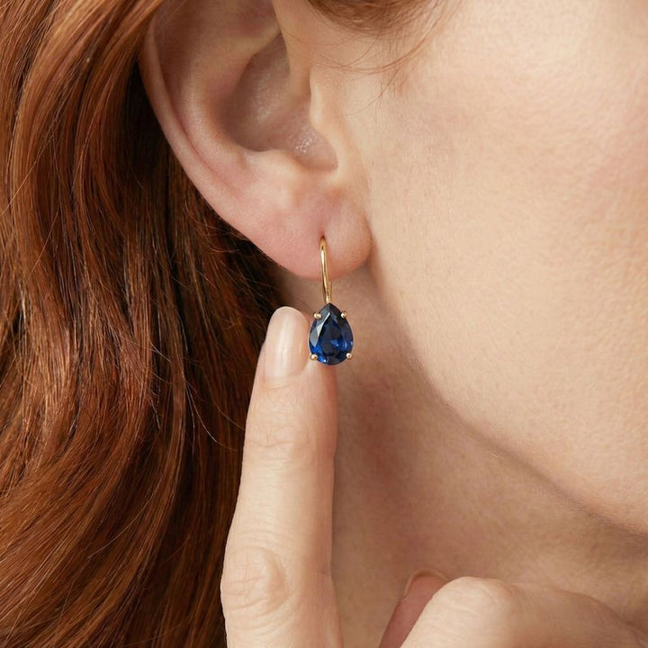 עגילי טיפה תלויים זהב 14 קראט ספיר מלאכותי