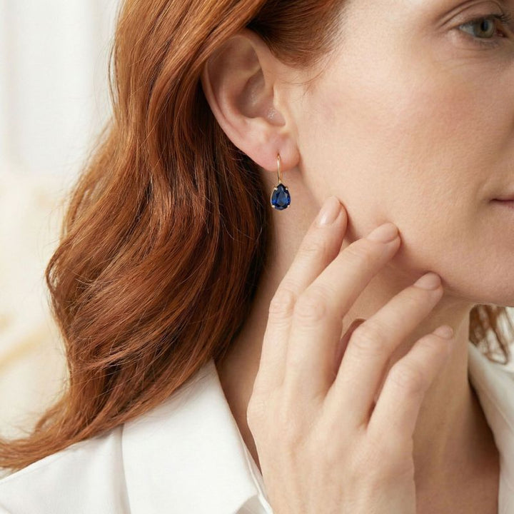 עגילי טיפה תלויים זהב 14 קראט ספיר מלאכותי