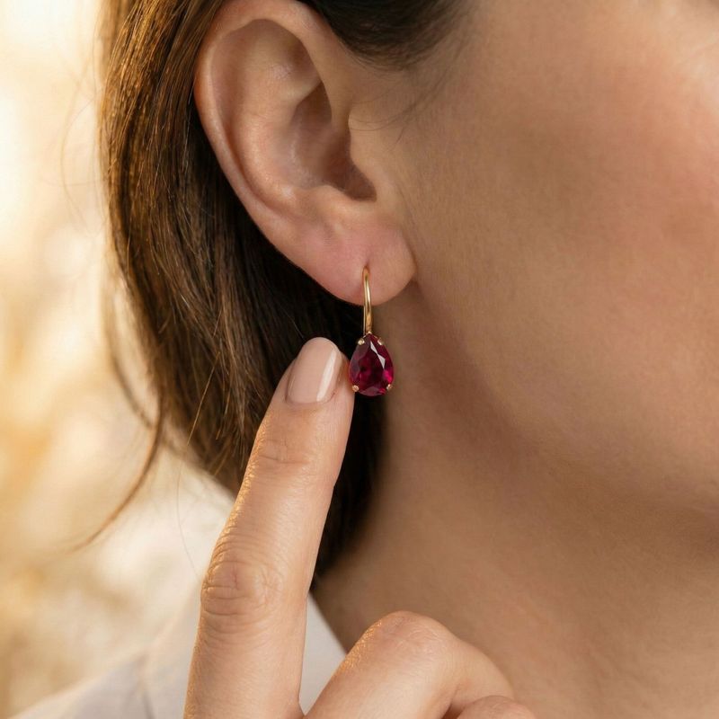 עגילי טיפה תלויים זהב 14 קראט רובי מלאכותי