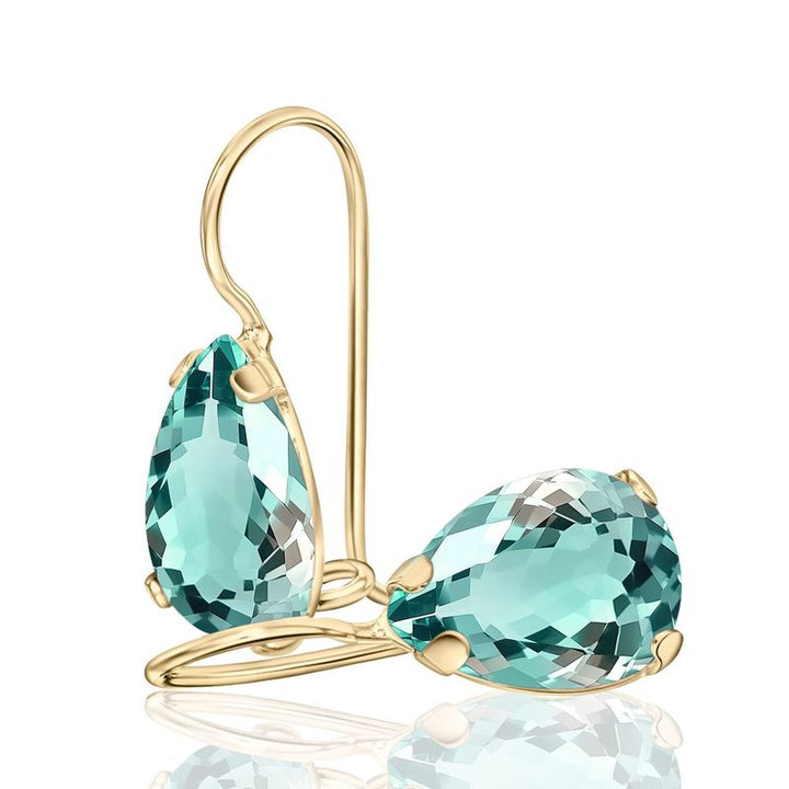 עגילי טיפה תלויים זהב 14 קראט אקווה מרין מלאכותי