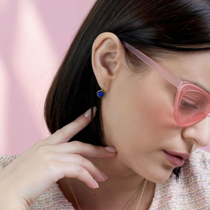 עגילי זהב קלאסיים 14 קראט ספיר מלאכותי