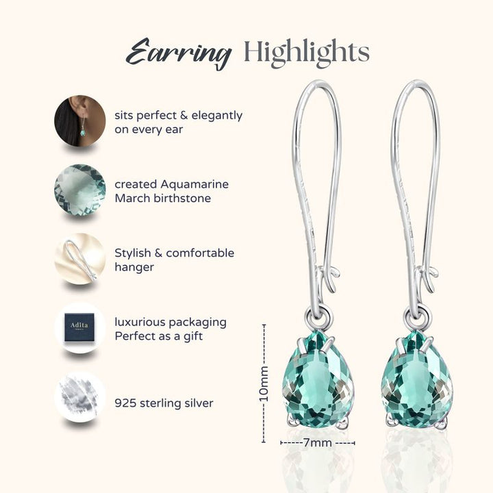 עגילי כסף תלויים – אקוואמרין תכלת