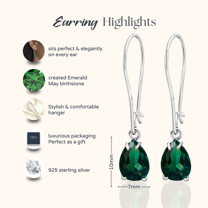 עגילי כסף תלויים – אמרלד ירוק