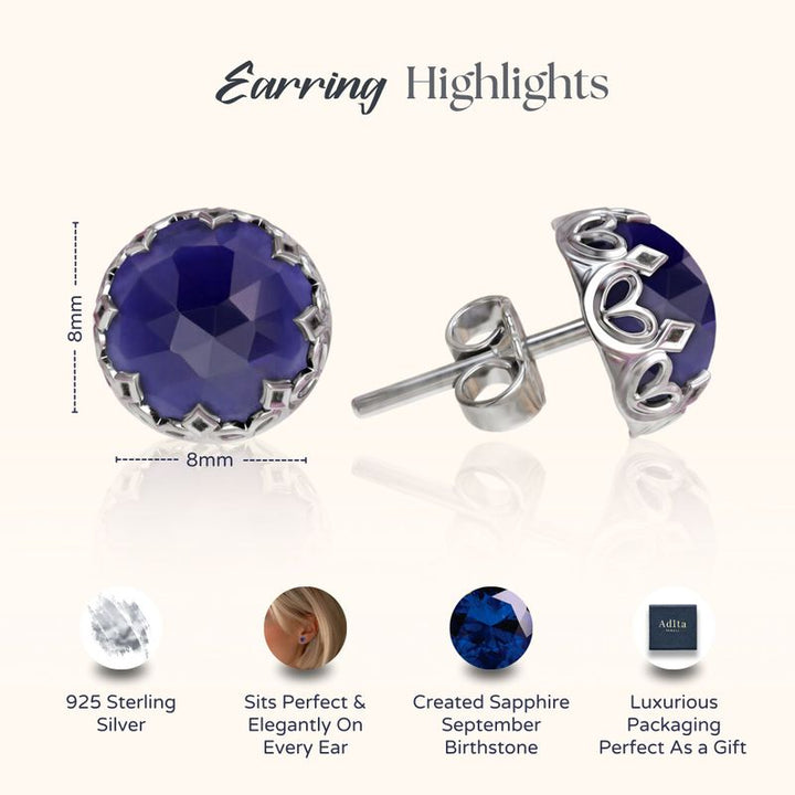 עגילי כסף צמודים – ספיר כחול