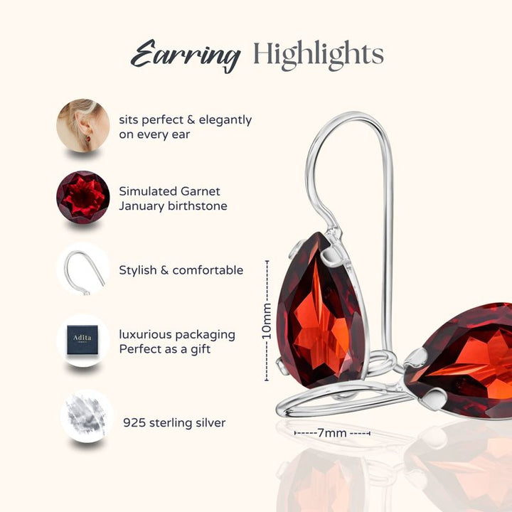 עגילי כסף תלויים – גרנט אדום