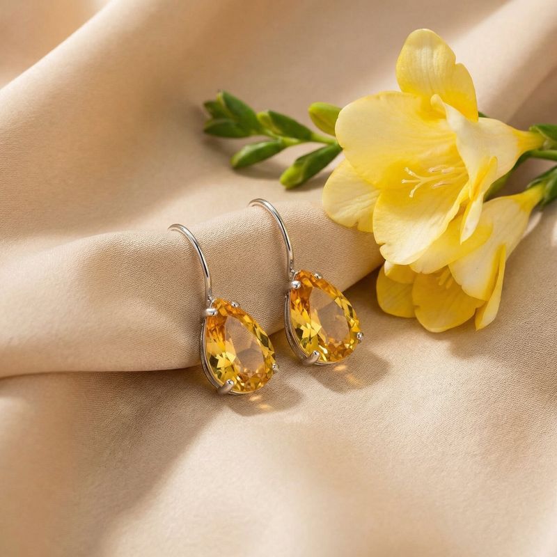 Серебряные висячие серьги – желтый цитрин