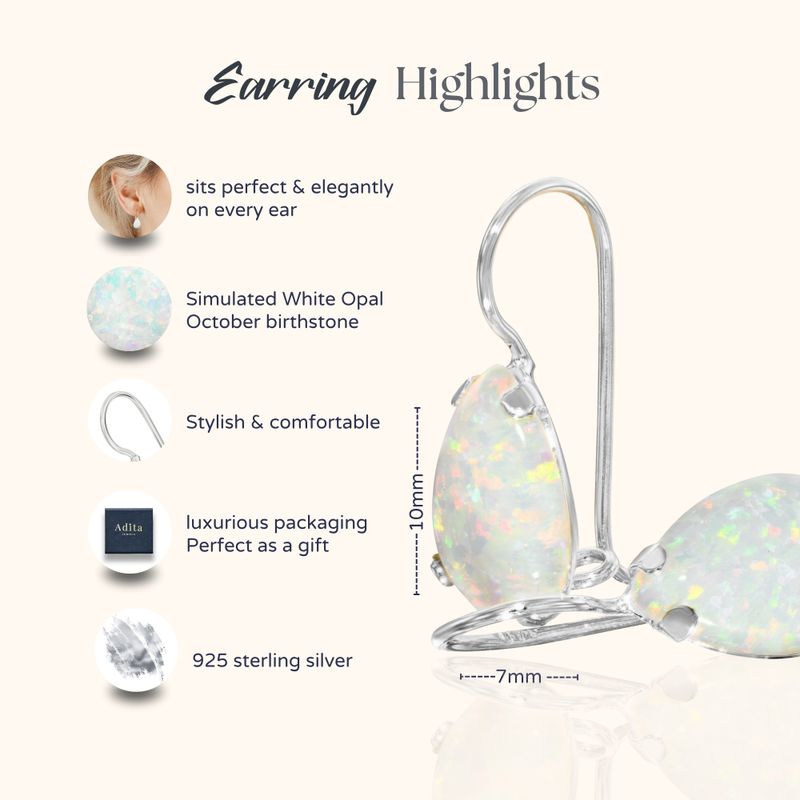 עגילי כסף תלויים – אופל לבן