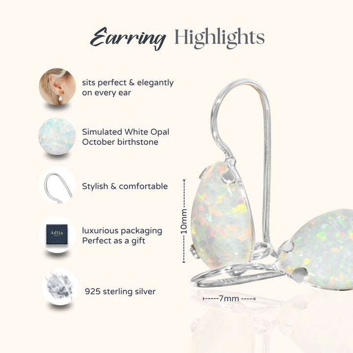 עגילי כסף תלויים – אופל לבן