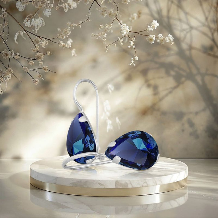 עגילי כסף תלויים – ספיר כחול