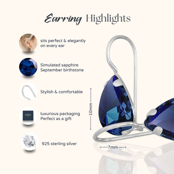 עגילי כסף תלויים – ספיר כחול