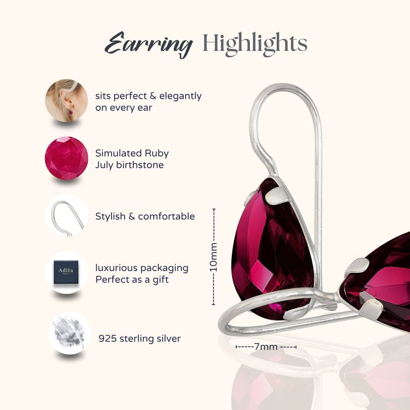 עגילי כסף תלויים – רובי אדום